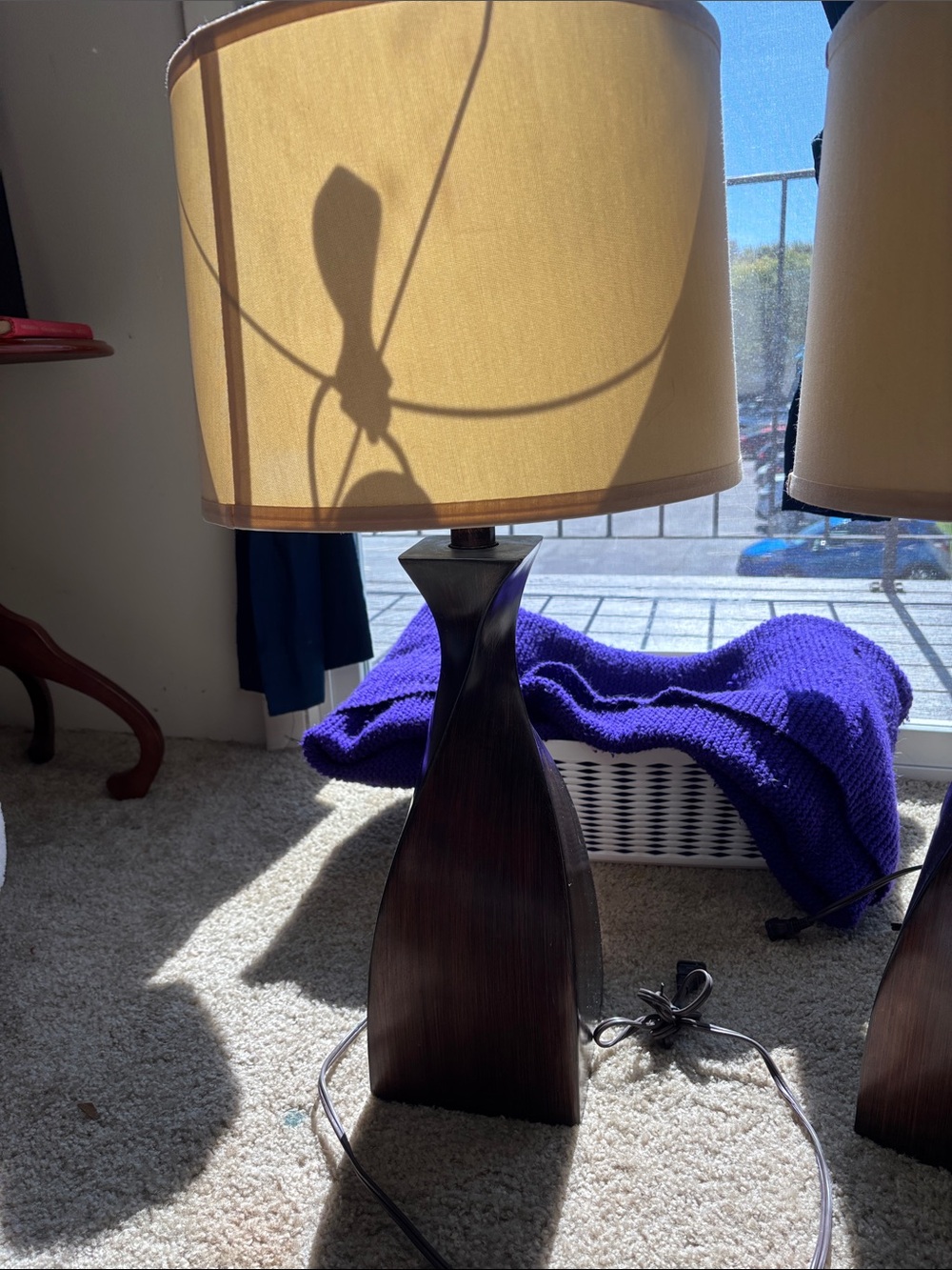 Dark Wood Table Lamp with Cream Shade